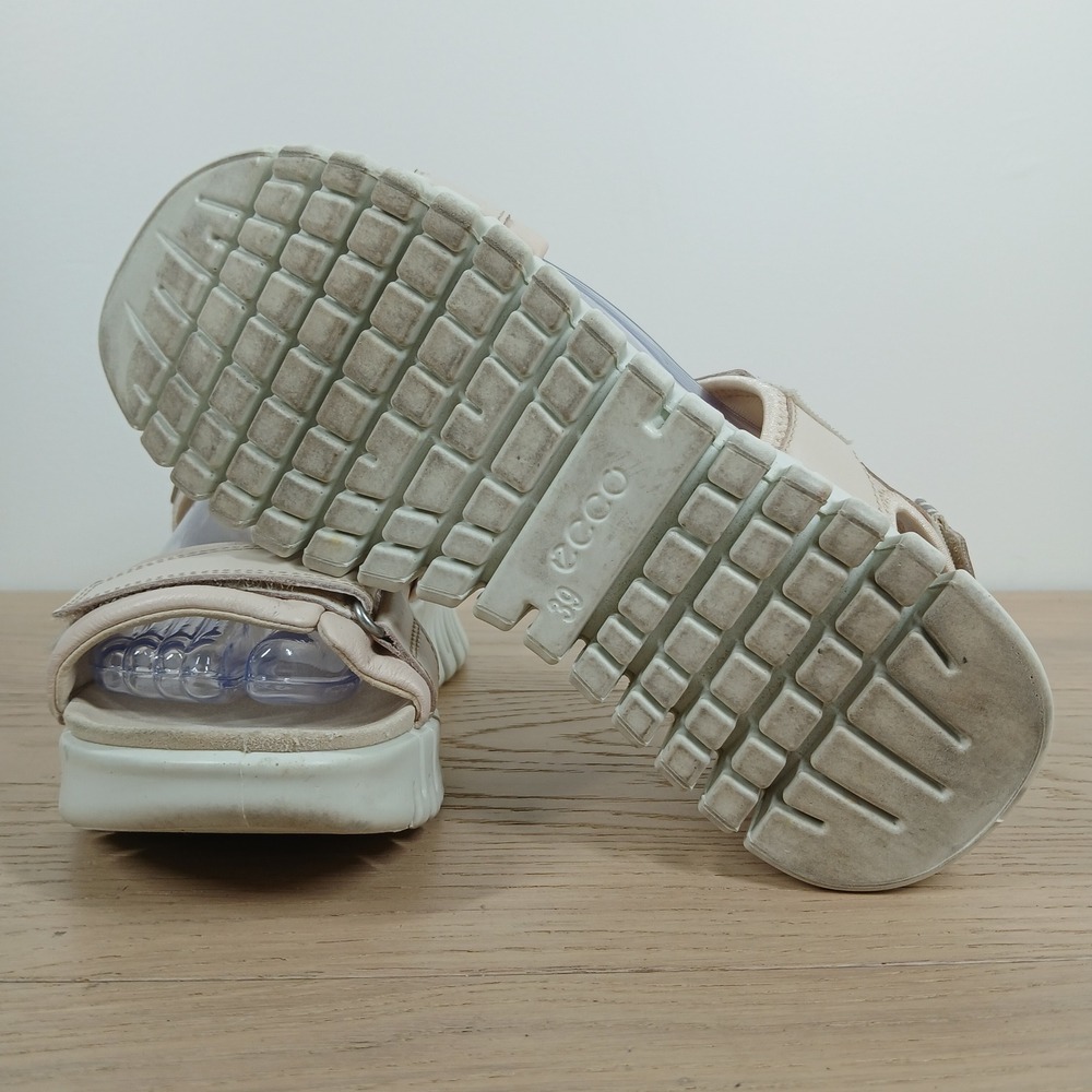 Ecco Sandals Women 8-8.5 Beige Leather Strappy Platform Chunky Comfort - Picture 7 of 11